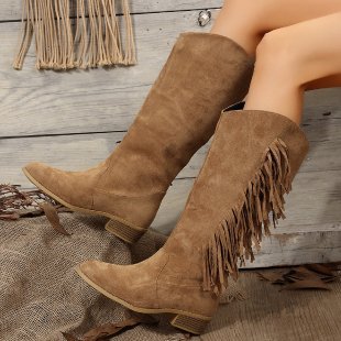 Beige Cowboylaarzen Ruffle High Shaft Women  | Dames Cowboylaarzen